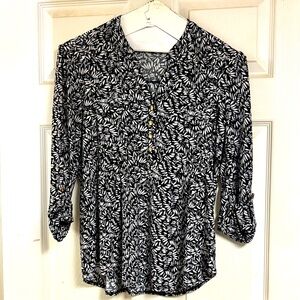 Cocomo Black and White Leaf Print Blouse